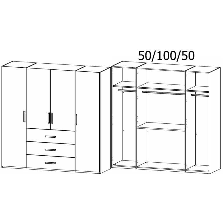 Evelyn Wardrobe - 201cm - 4 Door - H 197cm - with Drawer - Wild Oak