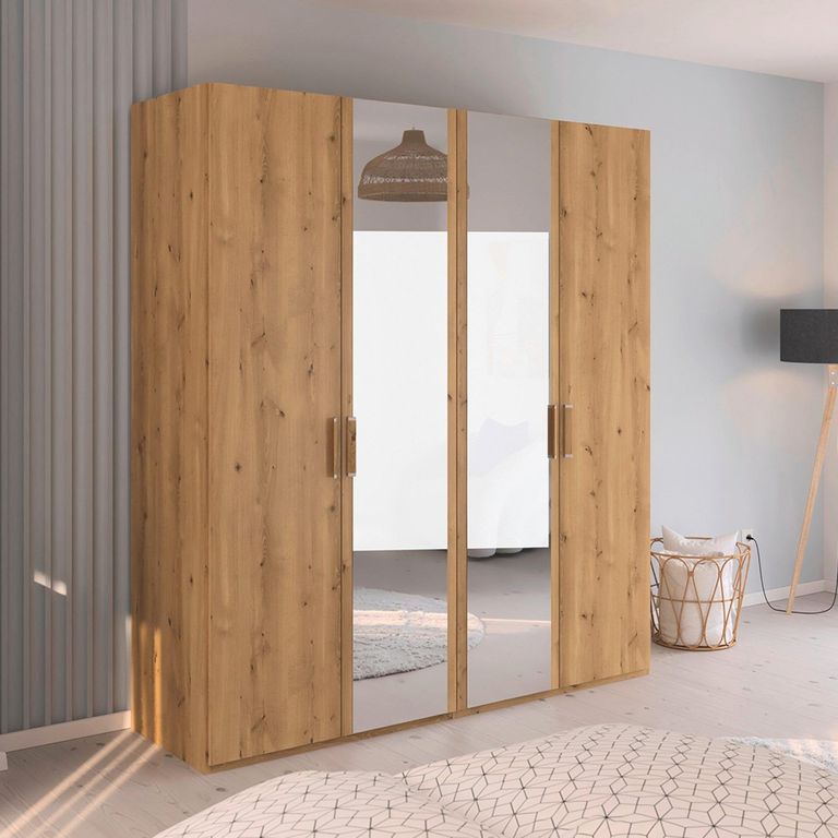 Rauch Evelyn 201cm 4 Door Wardrobe with Mirror - H 223cm - Wild Oak