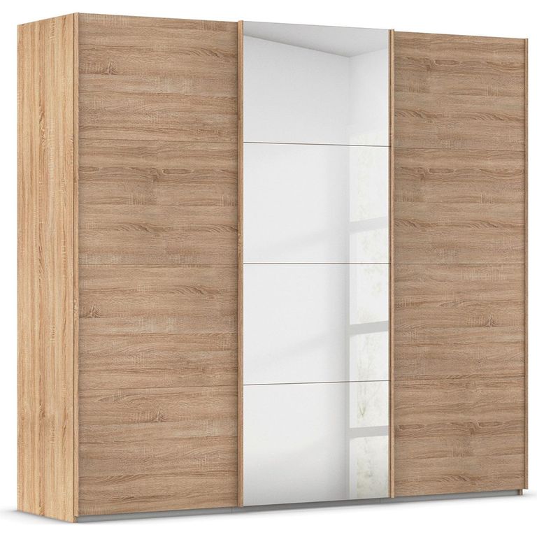 Rauch Evelyn 242cm 3 Door Sliding Wardrobe with Mirror - Sonoma Oak