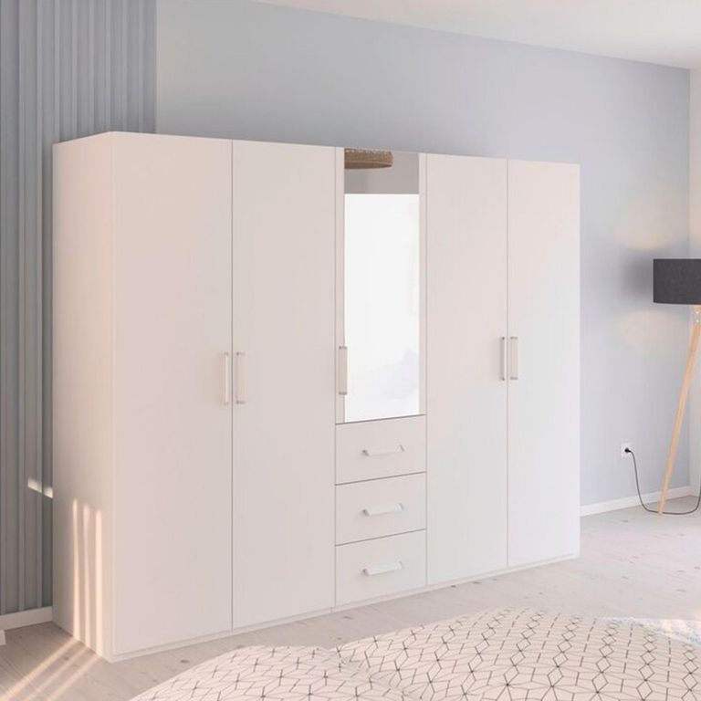 Evelyn Wardrobe - 251cm - 5 Door - Combi - H 197cm - Alpine White