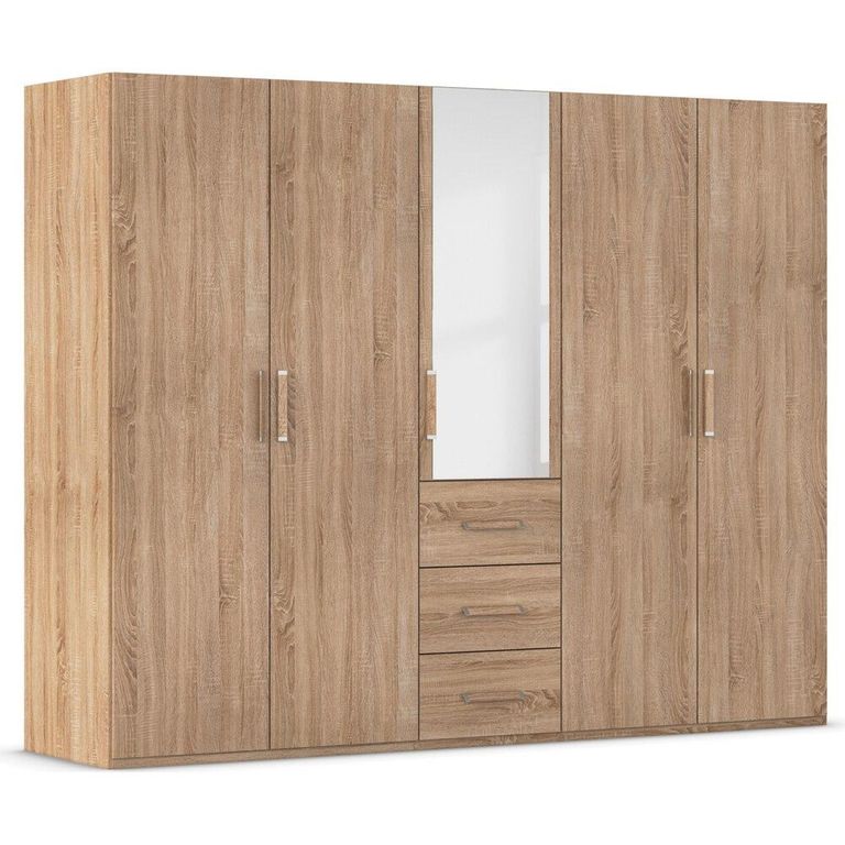 Evelyn Wardrobe - 251cm - 5 Door - Combi - H 197cm - Sonoma Oak