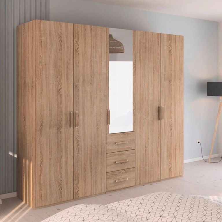 Evelyn Wardrobe - 251cm - 5 Door - Combi - H 223cm - Sonoma Oak