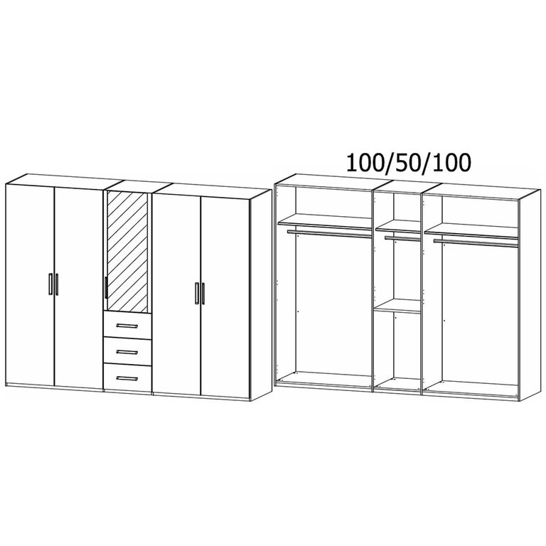 Evelyn Wardrobe - 251cm - 5 Door - Combi - H 223cm - Wild Oak