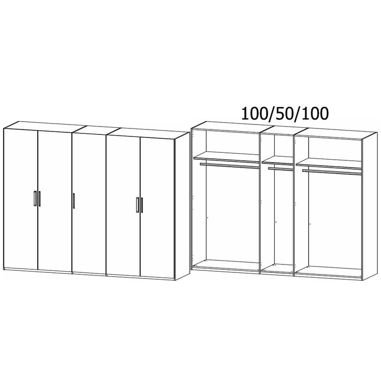 Rauch Evelyn 251cm 5 Door Wardrobe - H 197cm - Wild Oak
