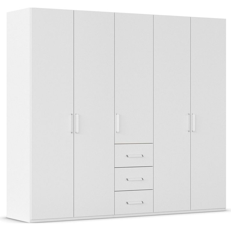 Evelyn Wardrobe - 251cm - 5 Door - H 223cm - with Drawer - Alpine White