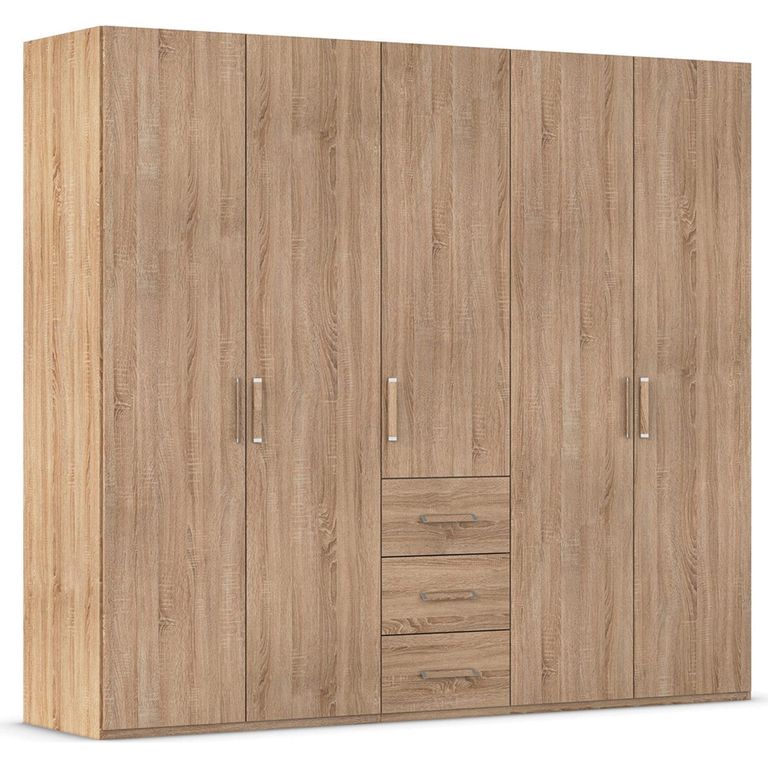 Evelyn Wardrobe - 251cm - 5 Door - H 223cm - with Drawer - Sonoma Oak