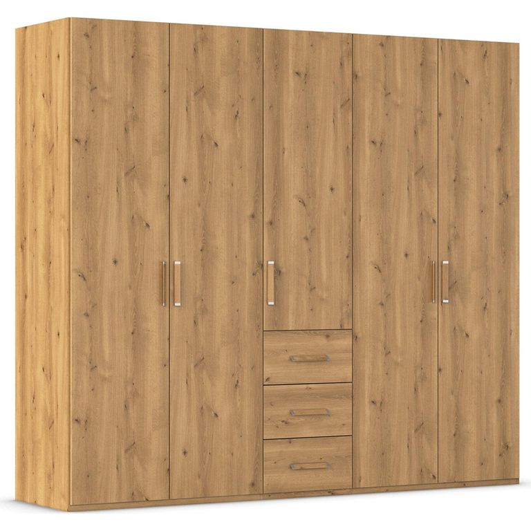 Evelyn Wardrobe - 251cm - 5 Door - H 223cm - with Drawer - Wild Oak