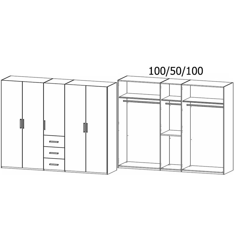 Evelyn Wardrobe - 251cm - 5 Door - H 223cm - with Drawer - Wild Oak