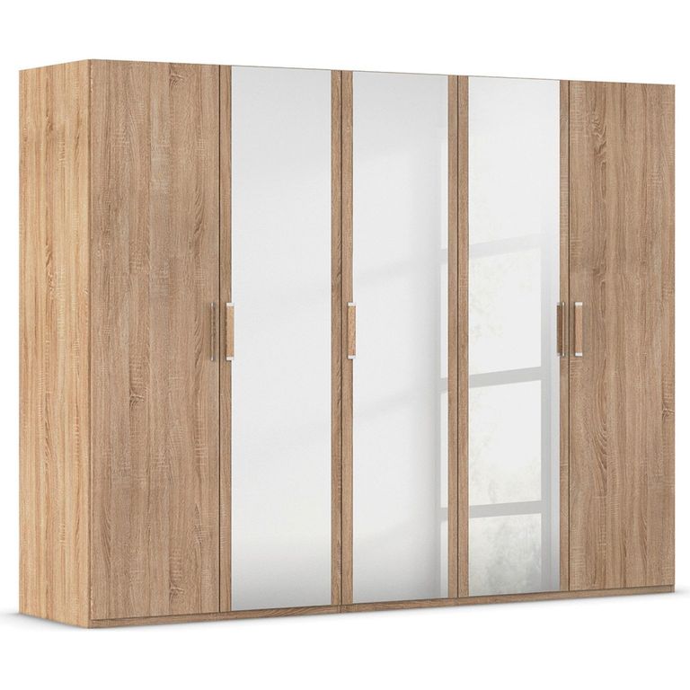 Rauch Evelyn 251cm 5 Door Wardrobe with Mirror - H 197cm - Sonoma Oak