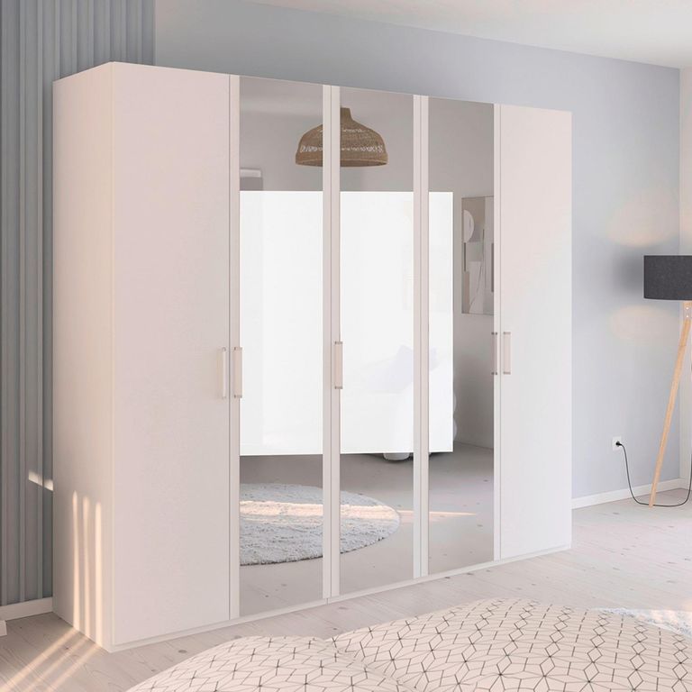 Rauch Evelyn 251cm 5 Door Wardrobe with Mirror - H 223cm - Alpine White