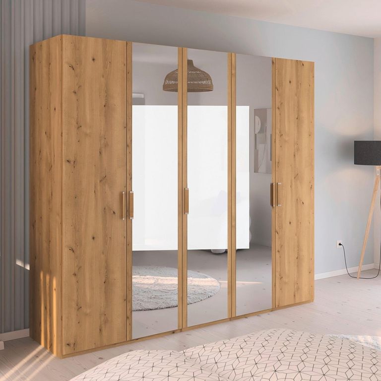 Rauch Evelyn 251cm 5 Door Wardrobe with Mirror - H 223cm - Wild Oak