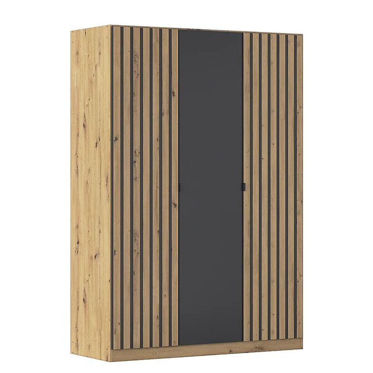 Rauch Genua 136cm 3 Door Wardrobe Type A - Artisan Oak and Metallic Dark Grey