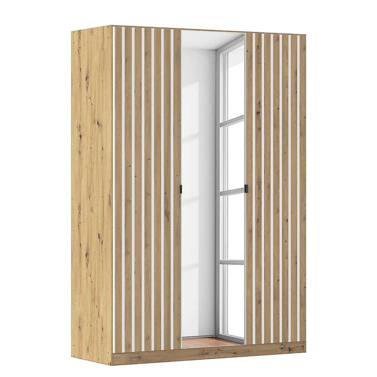 Rauch Genua 136cm 3 Door Wardrobe with Mirror - Artisan Oak and Alpine White