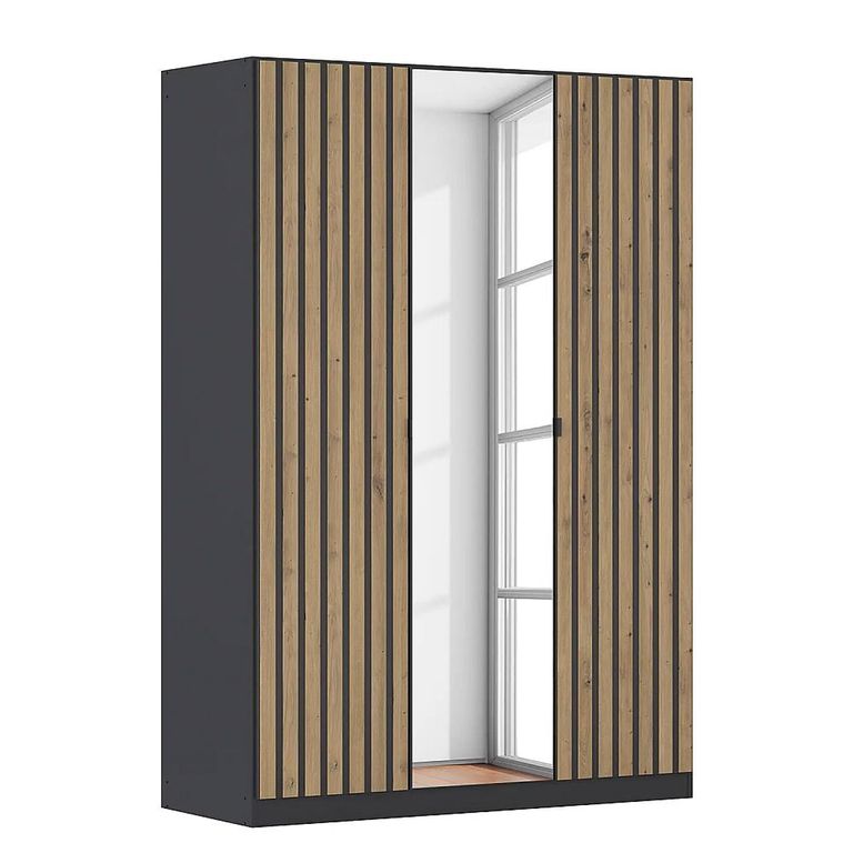 Rauch Genua 136cm 3 Door Wardrobe with Mirror - Metallic Dark Grey and Artisan Oak