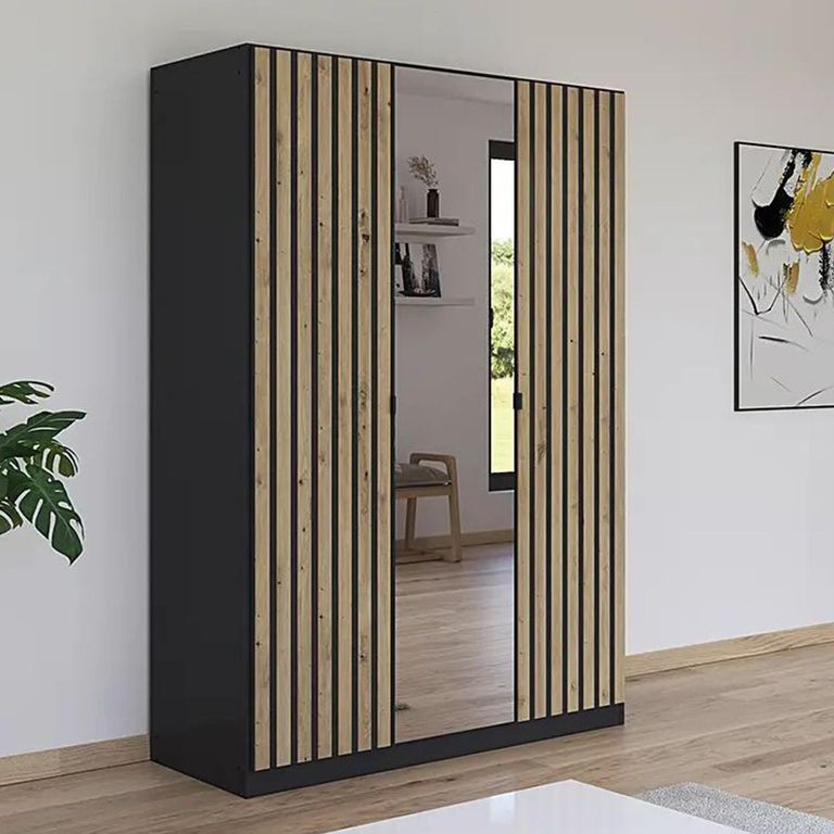 Rauch Genua 136cm 3 Door Wardrobe with Mirror - Metallic Dark Grey and Artisan Oak