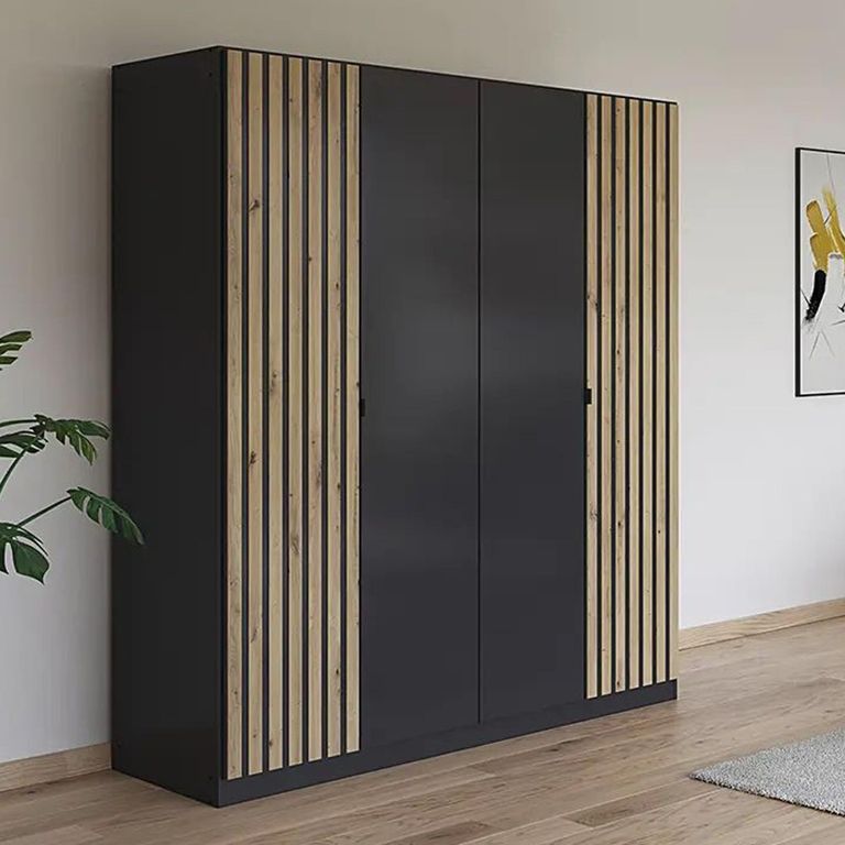 Rauch Genua 181cm 4 Door Wardrobe Type A - Metallic Dark Grey and Artisan Oak