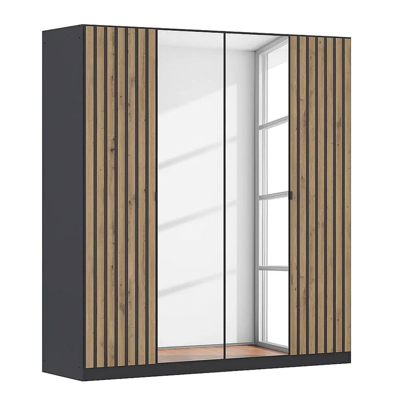Rauch Genua 181cm 4 Door Wardrobe with Mirror - Metallic Dark Grey and Artisan Oak