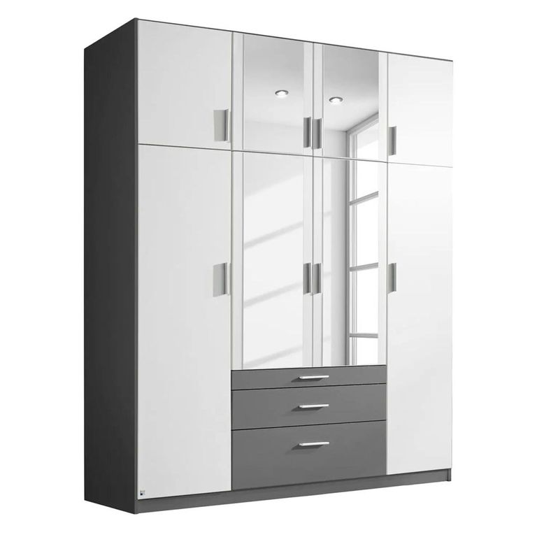 Rauch Hildesheim Extra 181cm 8 Door Combi Wardrobe - Metallic Dark Grey and Alpine White