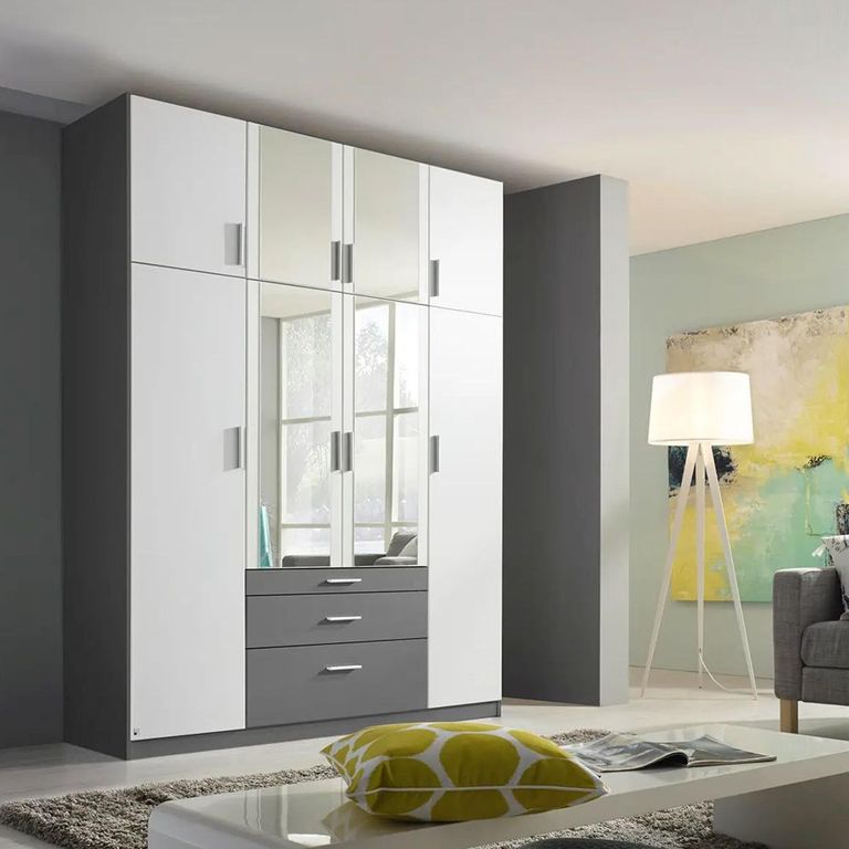 Rauch Hildesheim Extra 181cm 8 Door Combi Wardrobe - Metallic Dark Grey and Alpine White