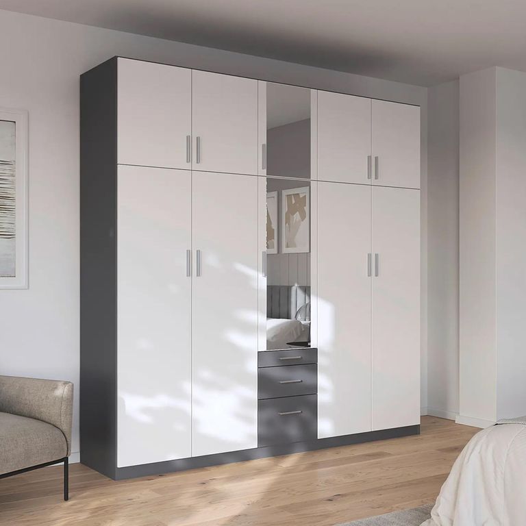 Rauch Hildesheim Extra 231cm 10 Door Combi Wardrobe - Metallic Dark Grey and Alpine White