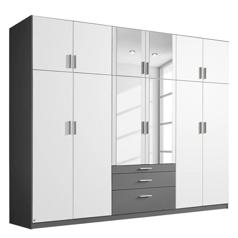 Rauch Hildesheim Extra 271cm 12 Door Combi Wardrobe - Metallic Dark Grey and Alpine White