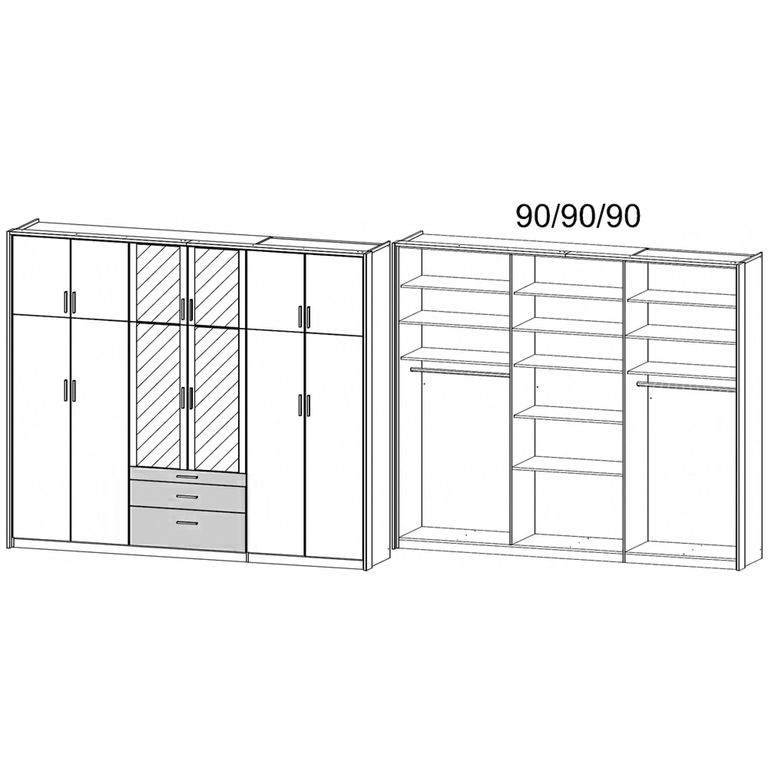 Rauch Hildesheim Extra 271cm 12 Door Combi Wardrobe - Metallic Dark Grey and Alpine White