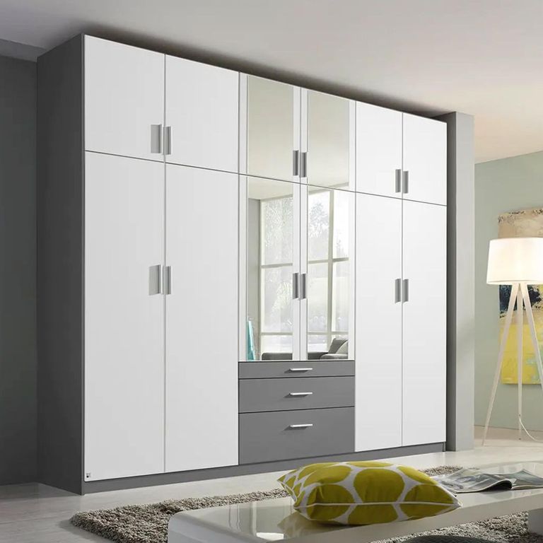 Rauch Hildesheim Extra 271cm 12 Door Combi Wardrobe - Metallic Dark Grey and Alpine White