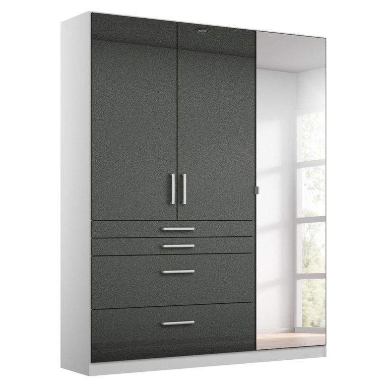 Rauch Homburg 136cm 3 Door Combi Wardrobe - Alpine White and High Gloss Grey