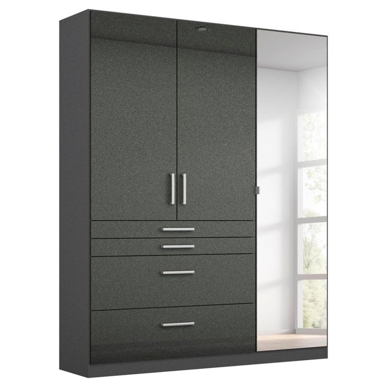 Rauch Homburg 136cm 3 Door Combi Wardrobe - Metallic Dark Grey and High Gloss Grey