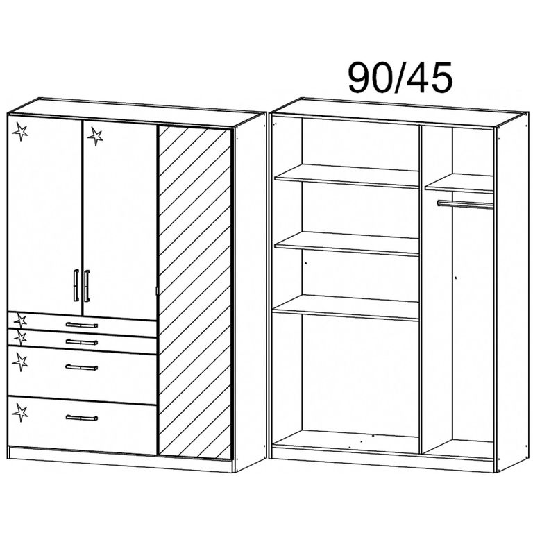 Rauch Homburg 136cm 3 Door Combi Wardrobe - Metallic Dark Grey and High Gloss Grey