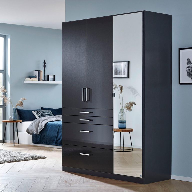 Rauch Homburg 136cm 3 Door Combi Wardrobe - Metallic Dark Grey and High Gloss Grey