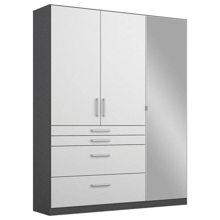 Rauch Homburg 136cm 3 Door Combi Wardrobe - Metallic Dark Grey and High Gloss White