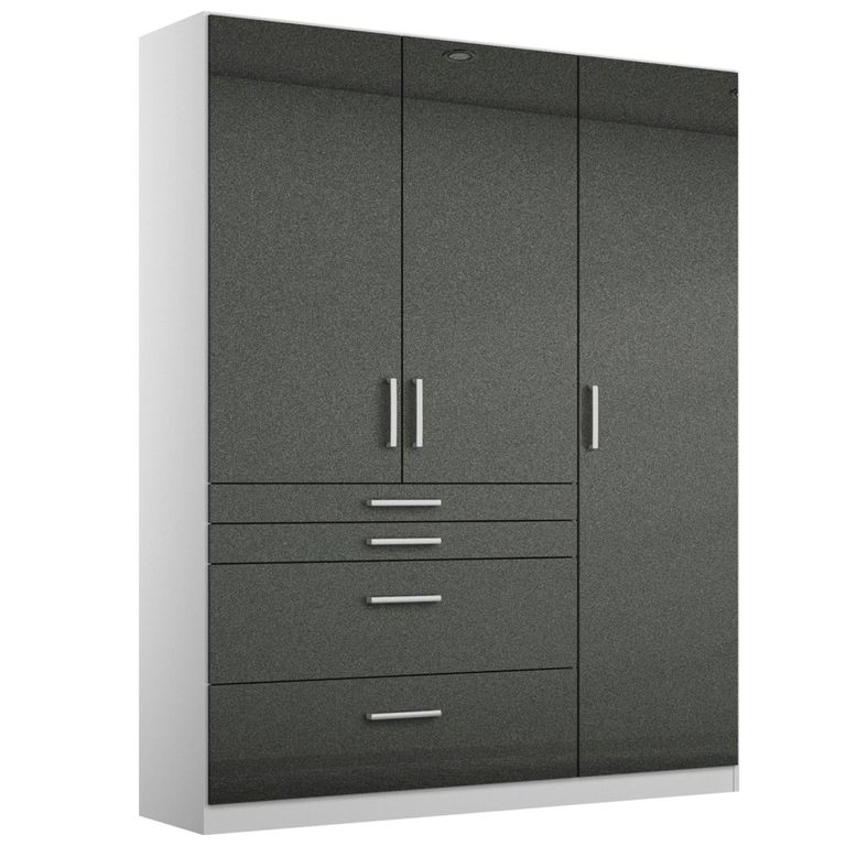Rauch Homburg 136cm 3 Door Wardrobe with Drawer - Alpine White and High Gloss Grey