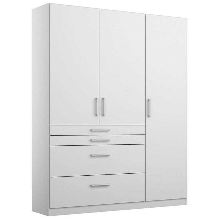 Rauch Homburg 136cm 3 Door Wardrobe with Drawer - Alpine White and High Gloss White