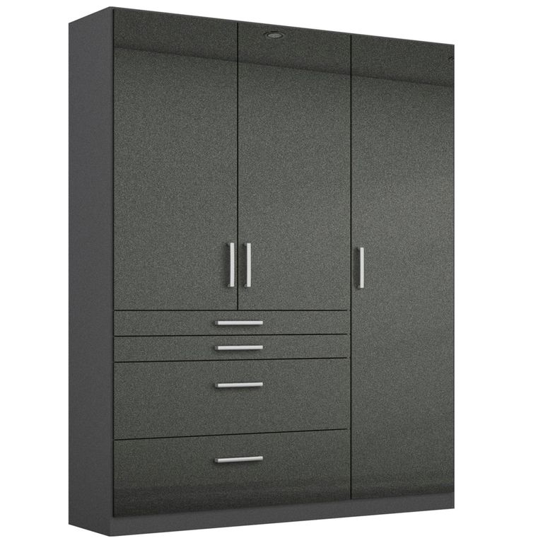 Rauch Homburg 136cm 3 Door Wardrobe with Drawer - Metallic Dark Grey and High Gloss Grey