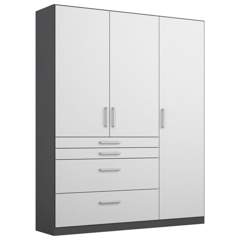 Rauch Homburg 136cm 3 Door Wardrobe with Drawer - Metallic Dark Grey and High Gloss White