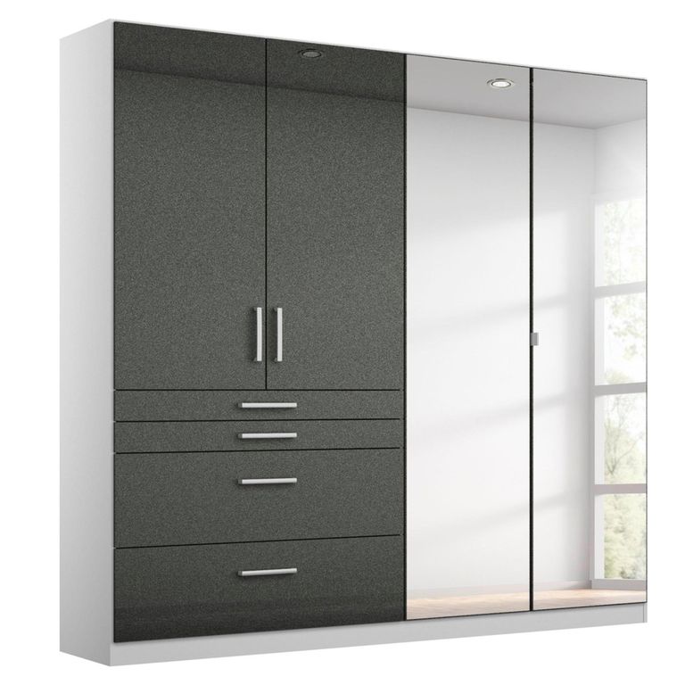 Rauch Homburg 181cm 4 Door Combi Wardrobe - Alpine White and High Gloss Grey