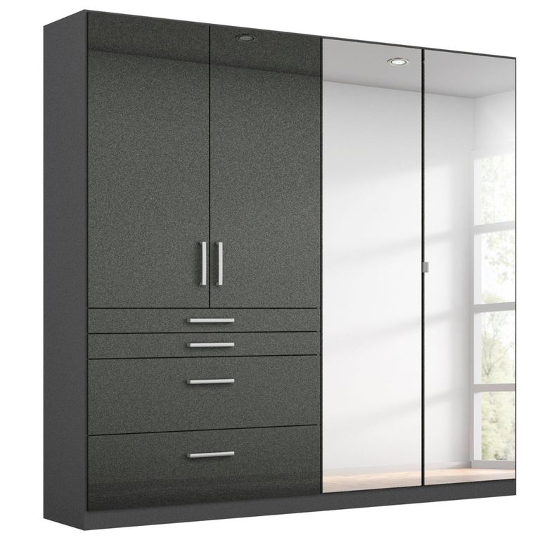 Rauch Homburg 181cm 4 Door Combi Wardrobe - Metallic Dark Grey and High Gloss Grey