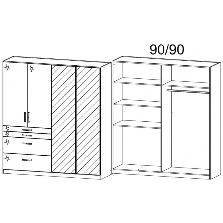 Rauch Homburg 181cm 4 Door Combi Wardrobe - Metallic Dark Grey and High Gloss Grey