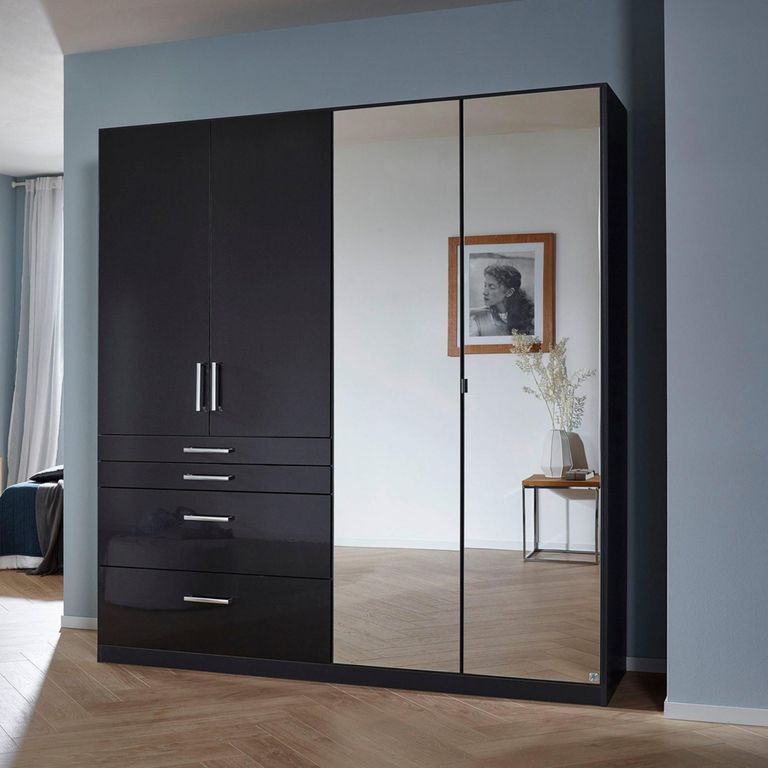 Rauch Homburg 181cm 4 Door Combi Wardrobe - Metallic Dark Grey and High Gloss Grey