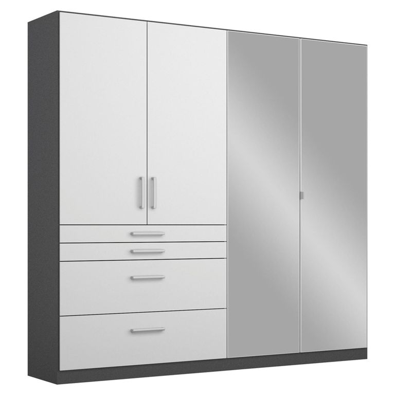 Rauch Homburg 181cm 4 Door Combi Wardrobe - Metallic Dark Grey and High Gloss White