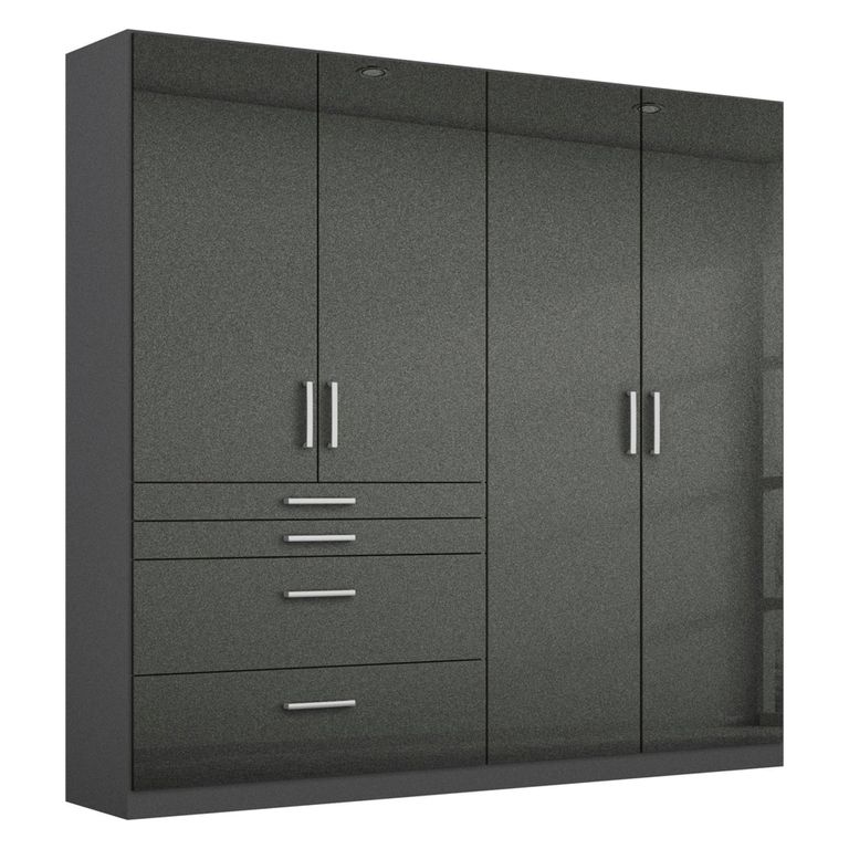 Rauch Homburg 181cm 4 Door Wardrobe with Drawer - Metallic Dark Grey and High Gloss Grey