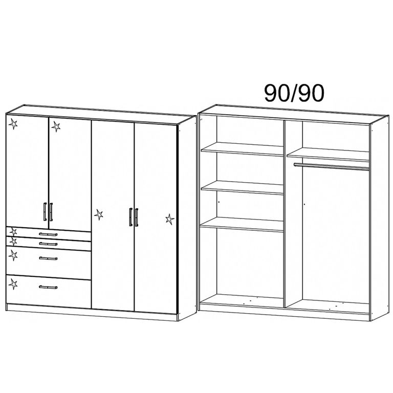 Rauch Homburg 181cm 4 Door Wardrobe with Drawer - Metallic Dark Grey and High Gloss Grey