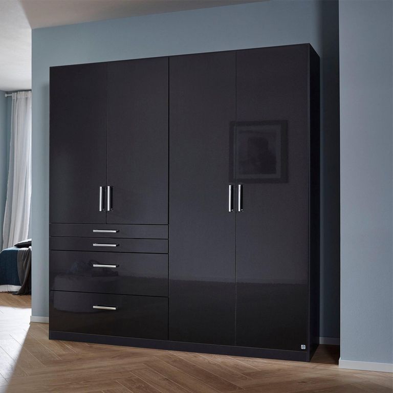 Rauch Homburg 181cm 4 Door Wardrobe with Drawer - Metallic Dark Grey and High Gloss Grey