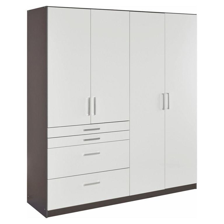 Rauch Homburg 181cm 4 Door Wardrobe with Drawer - Metallic Dark Grey and High Gloss White