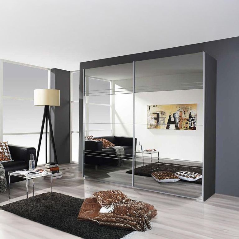 Rauch Koblenz 226cm 2 Door Mirrored Sliding Wardrobe - Metallic Dark Grey and Grey Mirror