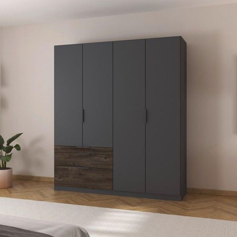 Rauch Koda 181cm 4 Door Wardrobe with RHF Drawers - Metallic Dark Grey