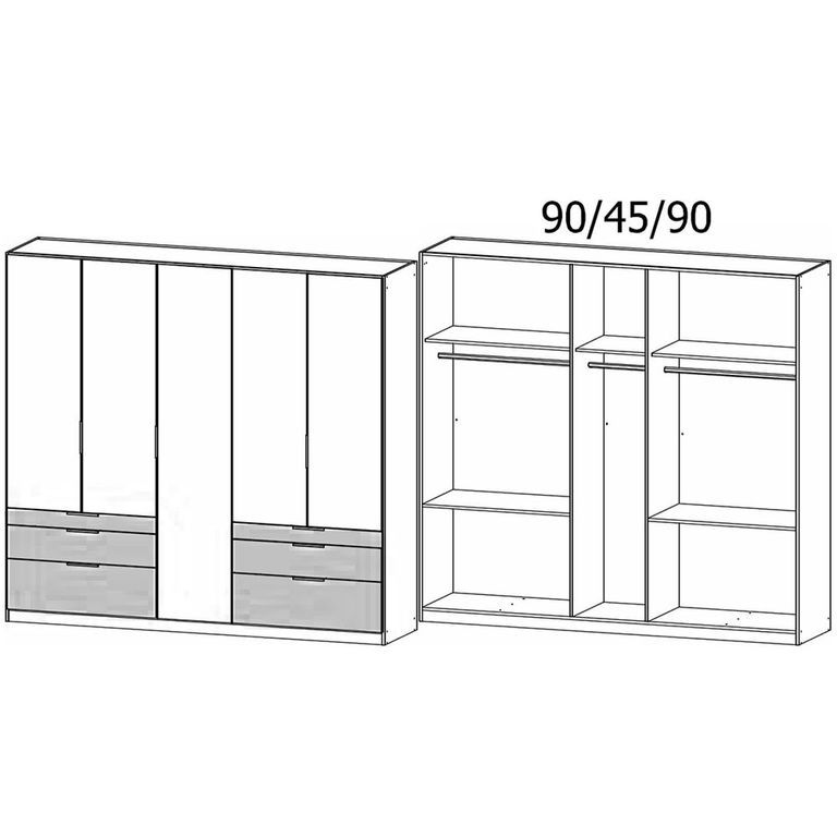 Rauch Koda 226cm 5 Door Wardrobe with Drawers - Metallic Dark Grey