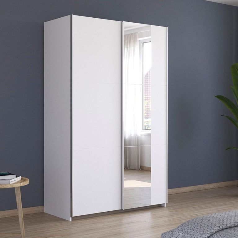 Rauch Kronach 131cm 2 Door Sliding Wardrobe with Mirror - Alpine White