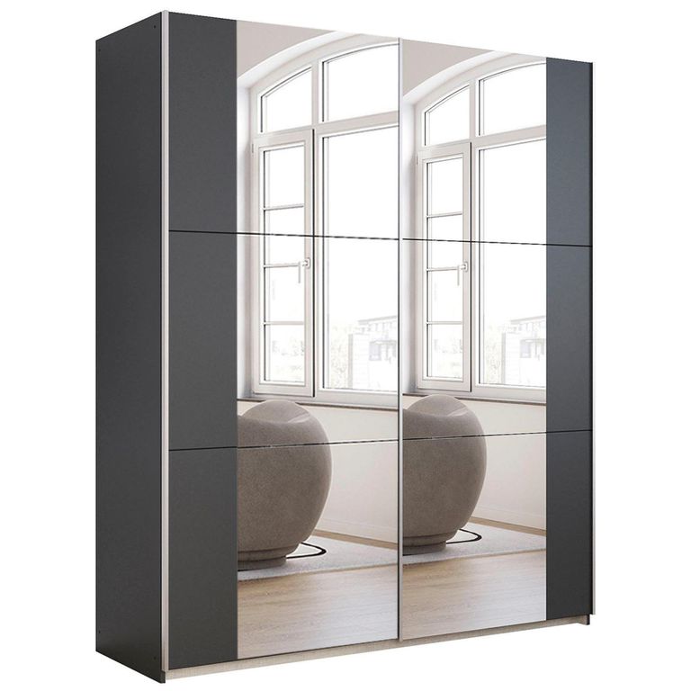 Rauch Kronach 175cm 2 Door Mirrored Sliding Wardrobe - Metallic Dark Grey